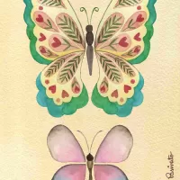 Borboletas folhagem e rosa